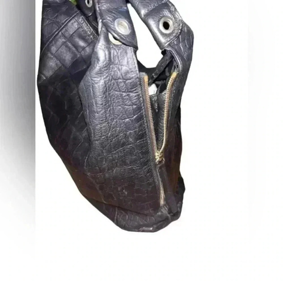 Furla Black Leather Croc‎ Embossed Shoulder Bag Purse - Picture 10 of 16